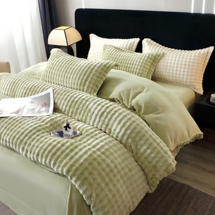 91家纺网 家纺一手货源 找家纺 席之家 2024新款加厚兔毛牛奶绒四件套 抹茶绿