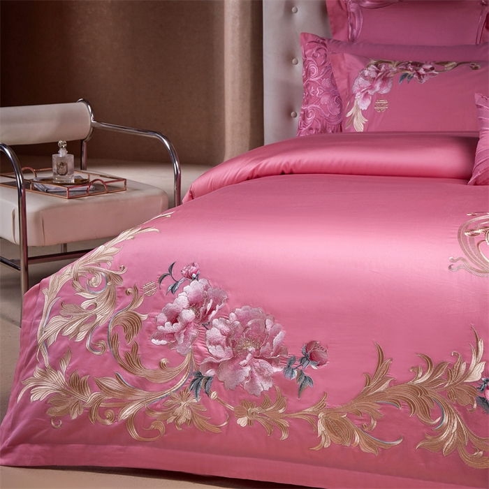 91家纺网 家纺一手货源 找家纺 宏羽纺家纺 2024新款13372纯棉婚庆套件系列 浪漫之花-粉