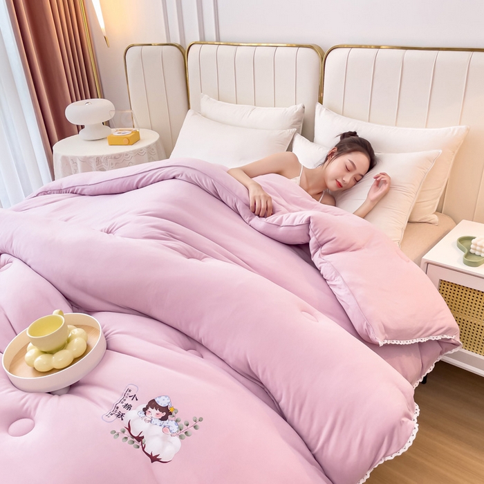 91家纺网 家纺一手货源 找家纺 81号家纺 2024新款针织棉花边烫花被冬被被芯 豆沙紫