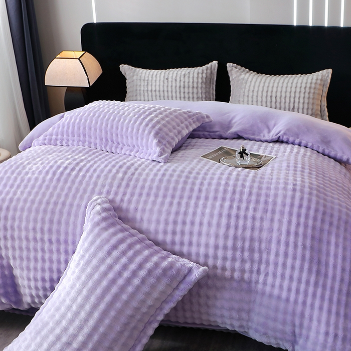 91家纺网 家纺一手货源 找家纺 席之家 2024新款加厚兔毛牛奶绒四件套 香芋紫