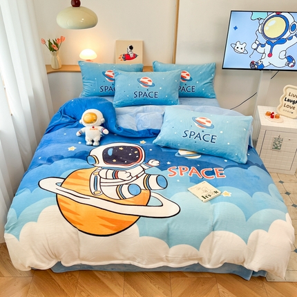 孩子王家纺 2025新款专版花色太空人大版卡通学生宿舍双面加厚牛奶绒系列四件套--提供买家秀 太空旅行