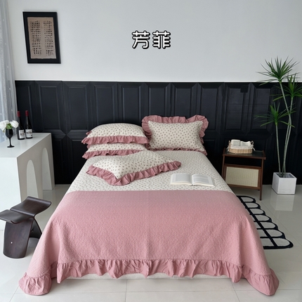 91家纺网 家纺一手货源 找家纺 （总）佰织鑫家居 2024新款全棉拼接款棉花砂洗床盖三件套