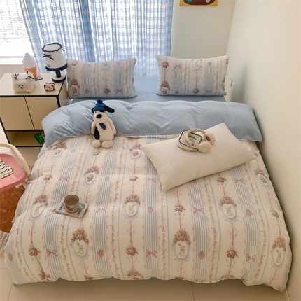 美乐迪家纺 2024新款高品质牛奶绒四件套 花园小兔