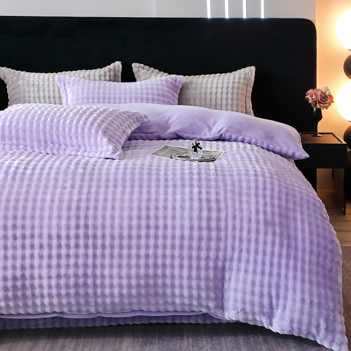 91家纺网 家纺一手货源 找家纺 席之家 2024新款加厚兔毛牛奶绒四件套 香芋紫