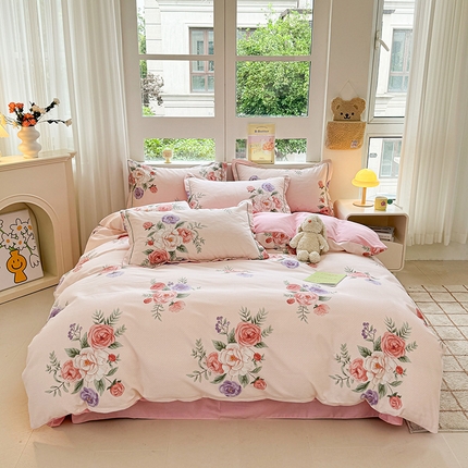 91家纺网 家纺一手货源 找家纺 （总）韩后家纺 2025新款全棉AB版磨毛印花四件套