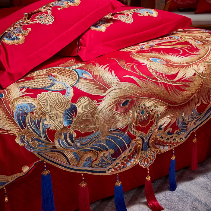 91家纺网 家纺一手货源 找家纺 宏羽纺家纺 2024新款高支高密纯棉提花婚庆套件系列（控价680）喜传祥瑞