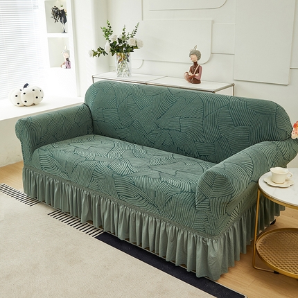 共鸣沙发套 2024新款臻品提花系列沙发套(裙摆款) 枫纹-墨绿