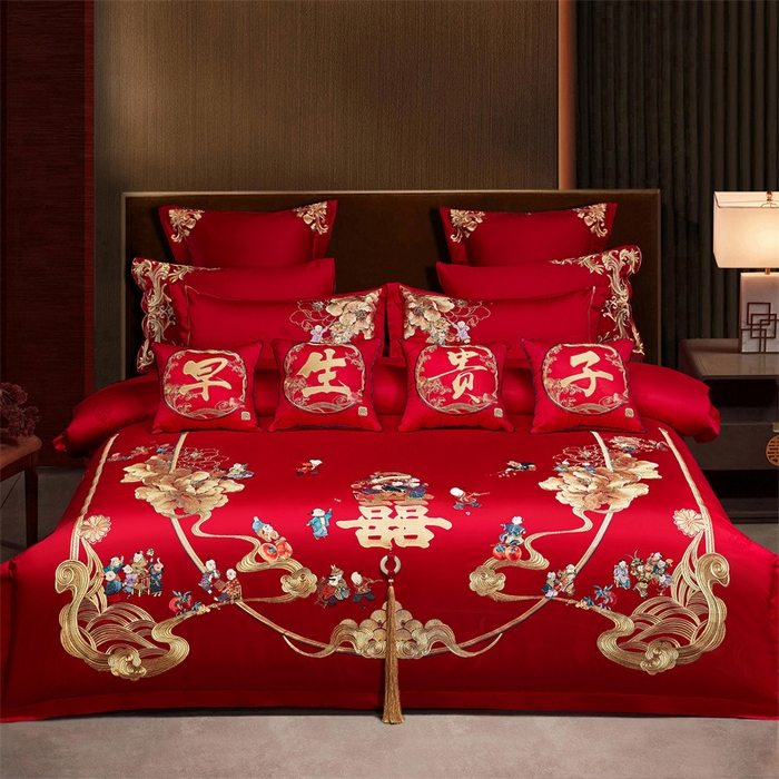 91家纺网 家纺一手货源 找家纺 宏羽纺家纺 2024新款高支高密纯棉提花婚庆套件系列（控价680）百世姻缘