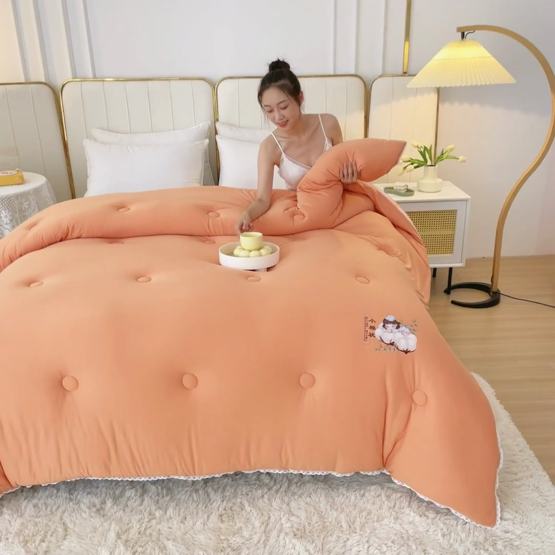 91家纺网 家纺一手货源 找家纺 81号家纺 2024新款针织棉花边烫花被冬被被芯 活力橘