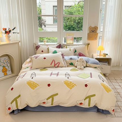 91家纺网 家纺一手货源 找家纺 （总）韩后家纺 2025新款全棉AB版磨毛印花四件套