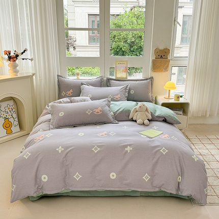 91家纺网 家纺一手货源 找家纺 （总）韩后家纺 2025新款全棉AB版磨毛印花四件套