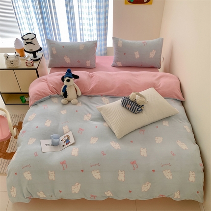 91家纺网 家纺一手货源 找家纺 美乐迪家纺 2024新款高品质牛奶绒四件套 甜心小猫