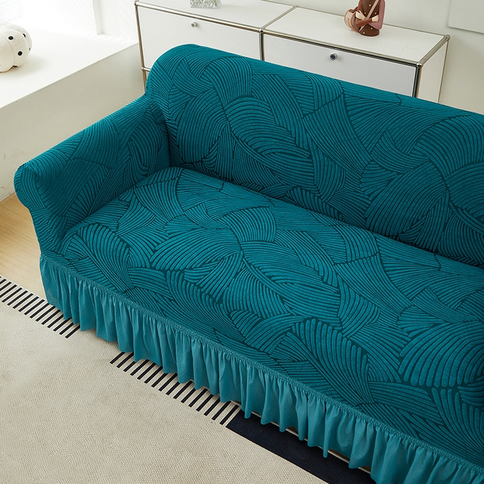 91家纺网 家纺一手货源 找家纺 共鸣沙发套 2024新款臻品提花系列沙发套(裙摆款) 枫纹-杉绿