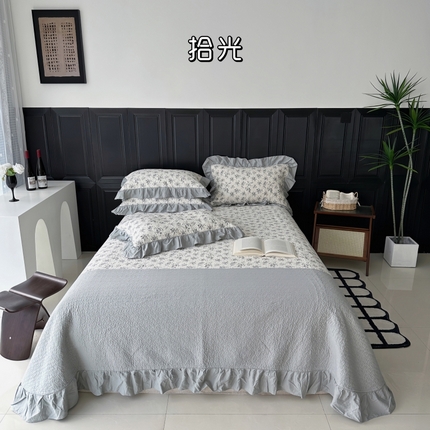 91家纺网 家纺一手货源 找家纺 （总）佰织鑫家居 2024新款全棉拼接款棉花砂洗床盖三件套