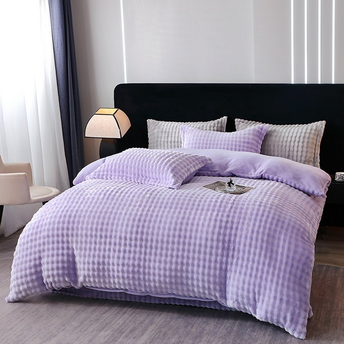 91家纺网 家纺一手货源 找家纺 席之家 2024新款加厚兔毛牛奶绒四件套 香芋紫