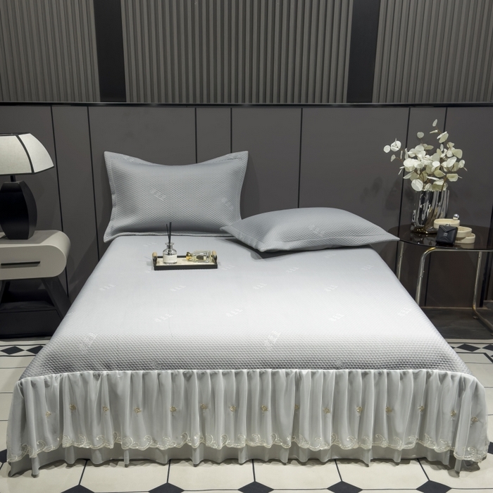 91家纺网 家纺一手货源 找家纺 81号家纺 2024新款冰感豆豆床裙款凉席 高级灰