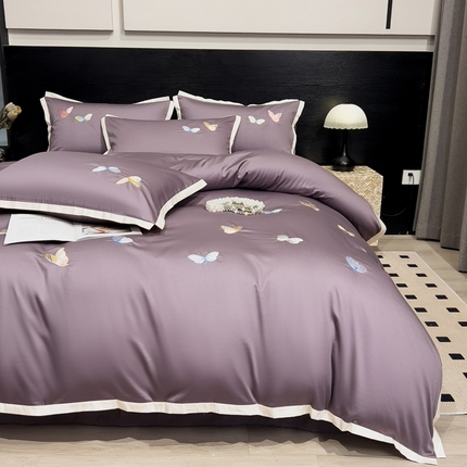 91家纺网 家纺一手货源 找家纺 （总）席世家 2024新款全棉水彩蝴蝶刺绣四件套