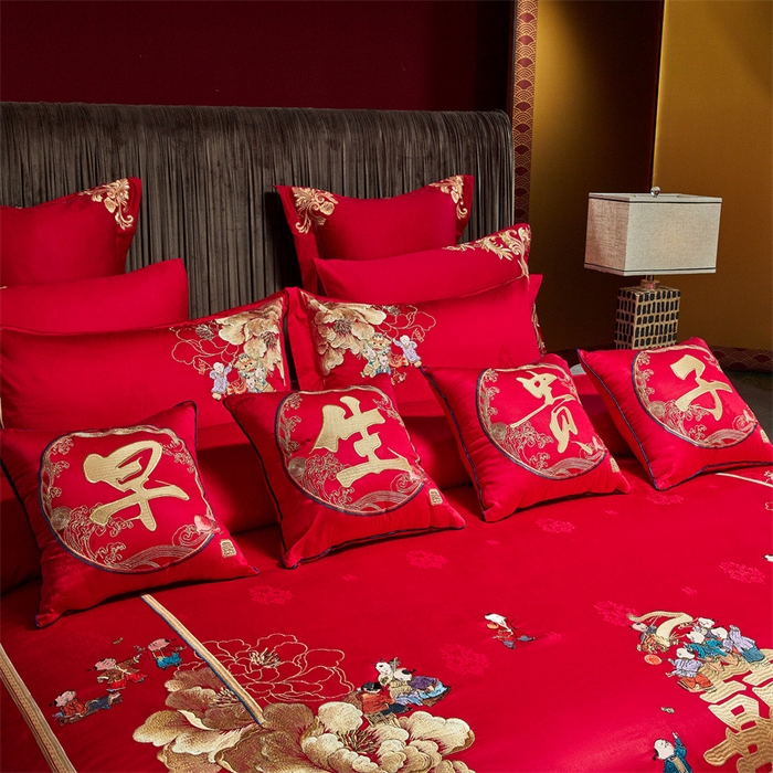 91家纺网 家纺一手货源 找家纺 宏羽纺家纺 2024新款高支高密纯棉提花婚庆套件系列（控价680）百世姻缘