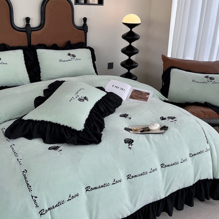 91家纺网 家纺一手货源 找家纺 凯美家居 2024新款法式牛奶绒刺绣四件套-欧雅 欧雅-浅绿