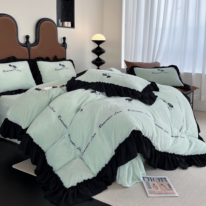 91家纺网 家纺一手货源 找家纺 凯美家居 2024新款法式牛奶绒刺绣四件套-欧雅 欧雅-浅绿