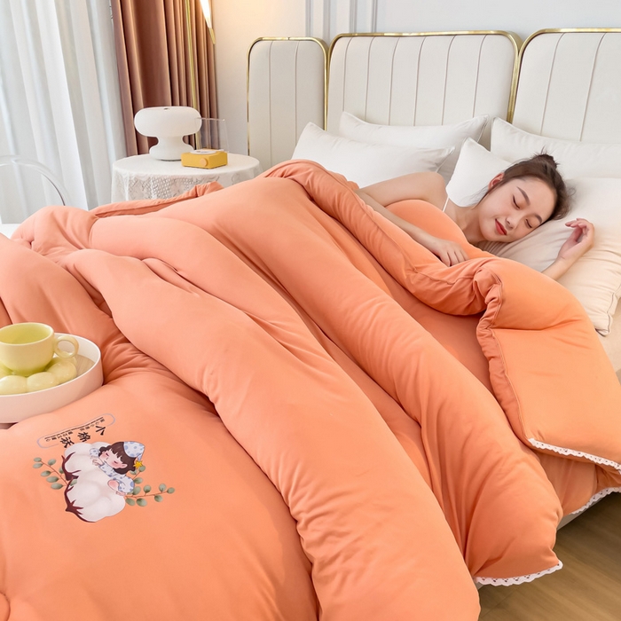 91家纺网 家纺一手货源 找家纺 81号家纺 2024新款针织棉花边烫花被冬被被芯 活力橘