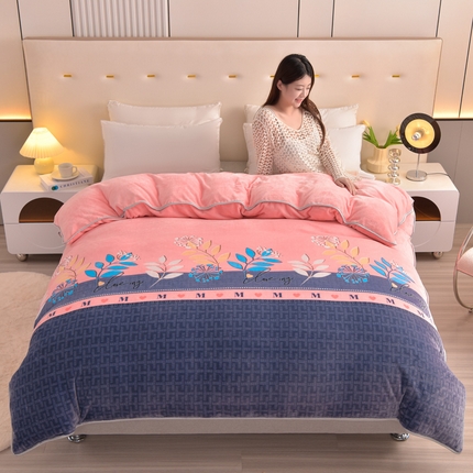 91家纺网 家纺一手货源 找家纺 （总）静缘分 2025新款230克特厚牛奶绒金貂绒床裙款保暖单品被套 