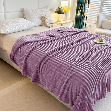 芸锦豪 2024新款仿兔毛抽条毛毯-卷边款 紫色