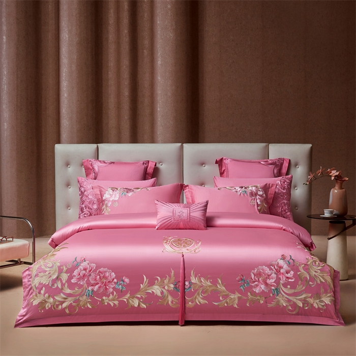 91家纺网 家纺一手货源 找家纺 宏羽纺家纺 2024新款13372纯棉婚庆套件系列 浪漫之花-粉