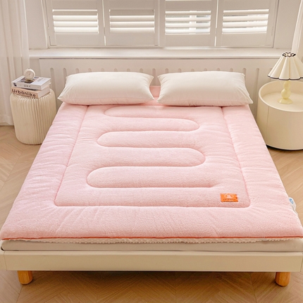 91家纺网 家纺一手货源 找家纺 2024新款加厚保暖北极绒加厚床褥床垫（背面豆豆绒）-大床图 北极绒床褥-玉粉