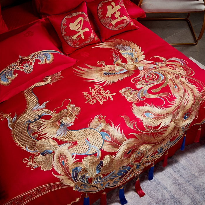 91家纺网 家纺一手货源 找家纺 宏羽纺家纺 2024新款高支高密纯棉提花婚庆套件系列（控价680）喜传祥瑞