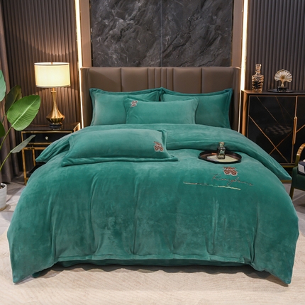 91家纺网 家纺一手货源 找家纺 （总）81号家纺 2024新款直播纯色加厚法莱金貂绒宝宝牛奶绒刺绣四件套