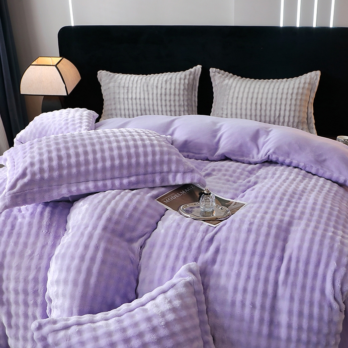 91家纺网 家纺一手货源 找家纺 席之家 2024新款加厚兔毛牛奶绒四件套 香芋紫