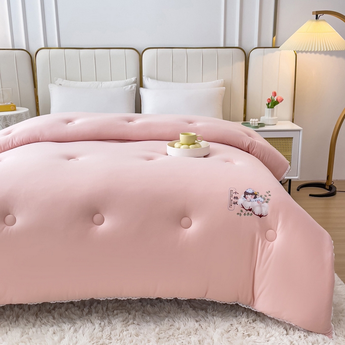 91家纺网 家纺一手货源 找家纺 81号家纺 2024新款针织棉花边烫花被冬被被芯 少女粉