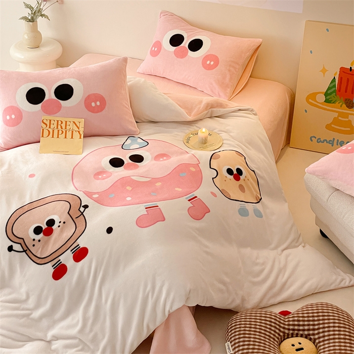 91家纺网 家纺一手货源 找家纺 星座家纺 2025新款大版卡通牛奶绒四件套 甜甜圈