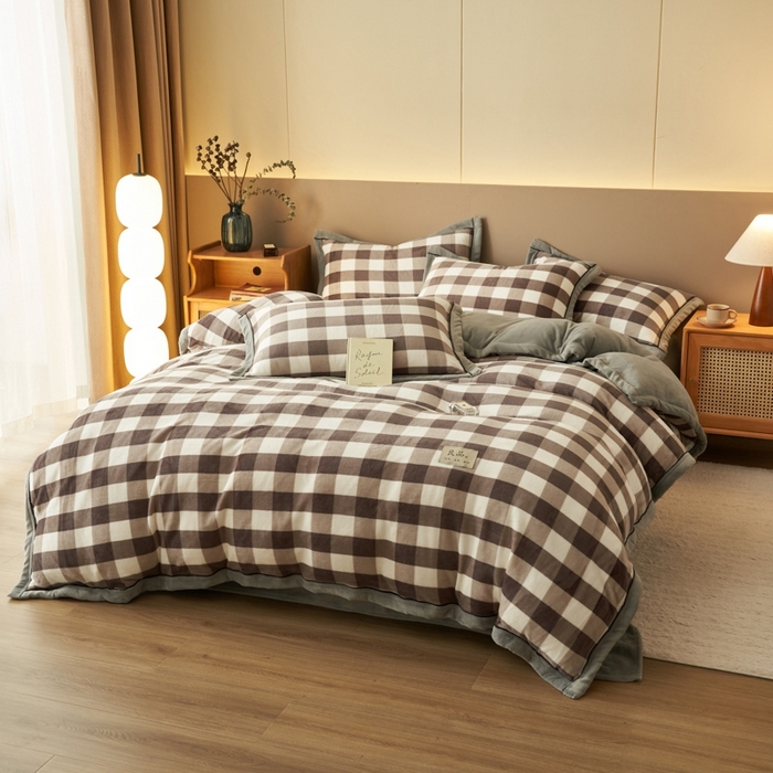 91家纺网 家纺一手货源 找家纺 2024新款无印风牛奶绒宽边可拆洗冬被被子被芯 无印风可拆洗冬被-大灰格