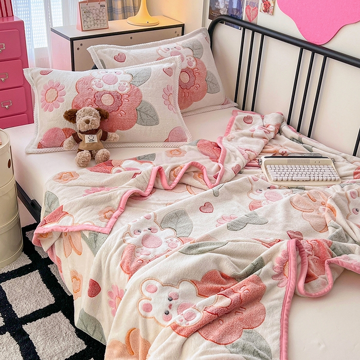 91家纺网 家纺一手货源 找家纺 倾慕家纺 2024新款加厚保暖6D立体雪花绒系列-毛毯 花园