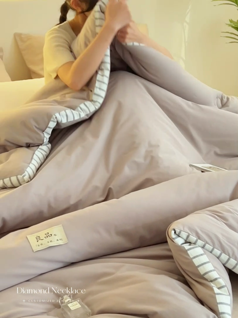 91家纺网 家纺一手货源 找家纺 2024新款b类简约条纹立体大豆纤维冬被被子被芯 条纹立体-浅灰