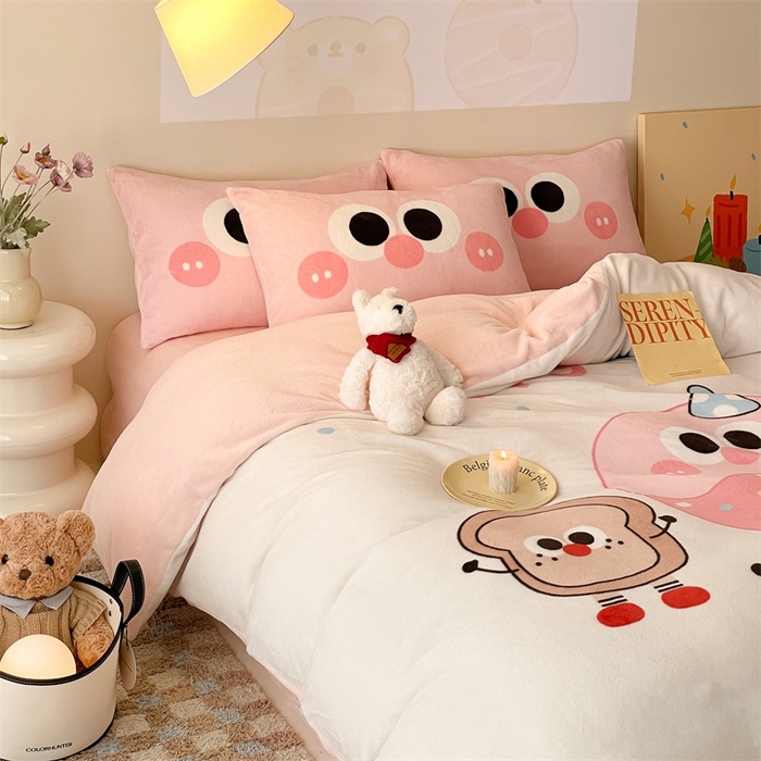 91家纺网 家纺一手货源 找家纺 星座家纺 2025新款大版卡通牛奶绒四件套 甜甜圈