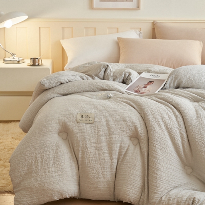 91家纺网 家纺一手货源 找家纺 子由 2024新款b类韩系邹邹格大豆纤维冬被被子被芯 邹邹格-浅灰