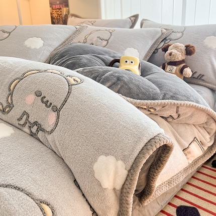 倾慕家纺 2024新款加厚保暖6D立体雪花绒系列-四件套 奶茶小龙灰