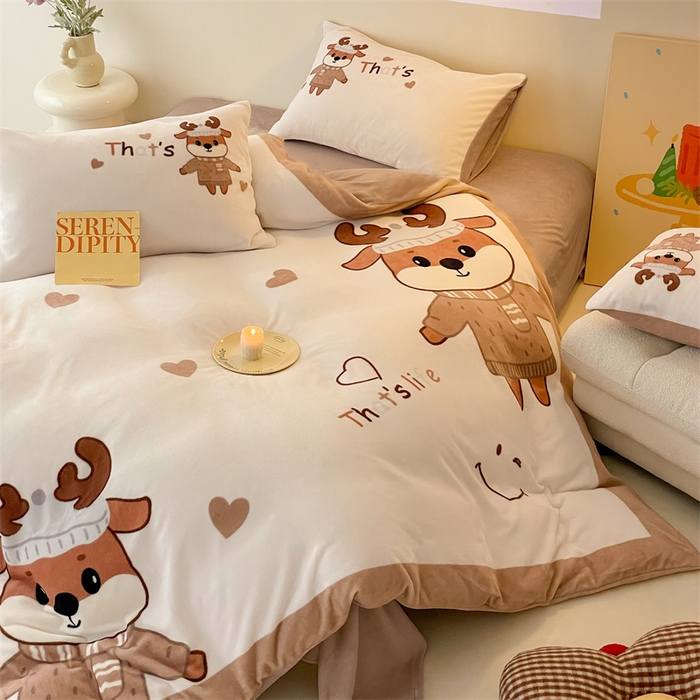 91家纺网 家纺一手货源 找家纺 星座家纺 2025新款大版卡通牛奶绒四件套 圣诞小鹿