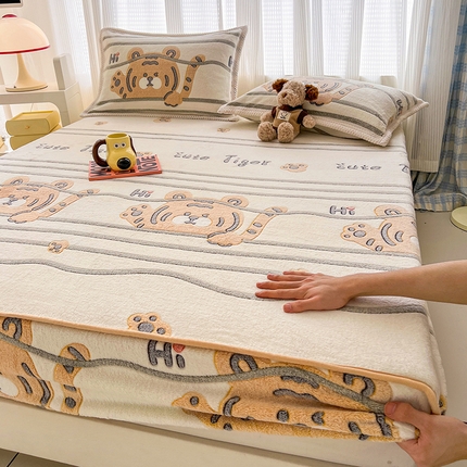 倾慕家纺 2024新款加厚保暖6D立体雪花绒系列-单床笠 欢乐小虎