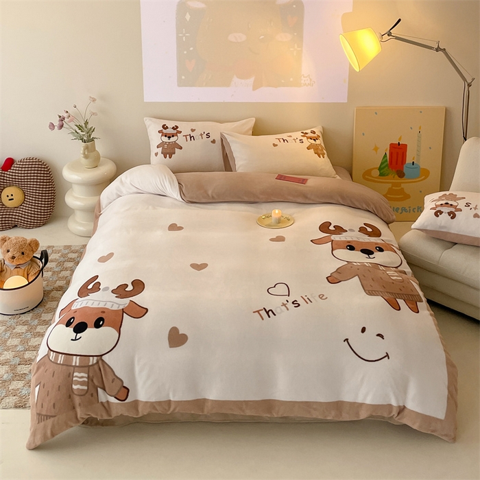 91家纺网 家纺一手货源 找家纺 星座家纺 2025新款大版卡通牛奶绒四件套 圣诞小鹿