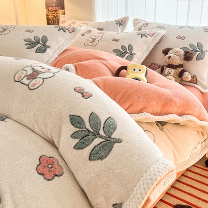 91家纺网 家纺一手货源 找家纺 （总）倾慕家纺 2024新款加厚保暖6D立体雪花绒系列-四件套
