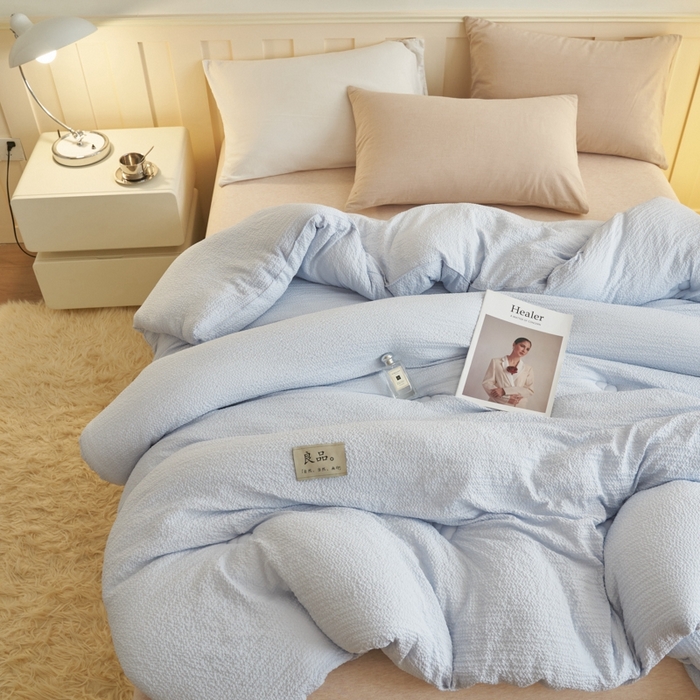 91家纺网 家纺一手货源 找家纺 子由 2024新款b类韩系邹邹格大豆纤维冬被被子被芯 邹邹格-蓝灰