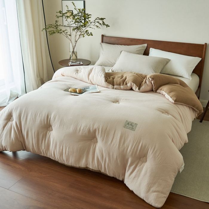 91家纺网 家纺一手货源 找家纺 子由 2024新款双层皱皱纱大豆纤维冬被被子被芯 双层纱-木棉色