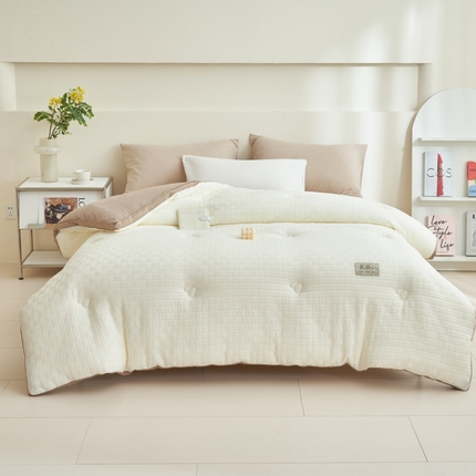 2024新款b类针织良品格大豆纤维冬被被子被芯 良品格-白+驼