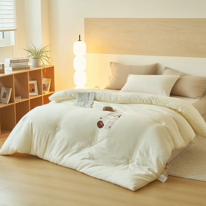 91家纺网 家纺一手货源 找家纺 2024新款b类水洗节节高提花7A抗菌大豆纤维冬被被子被芯 节节高-奶白色