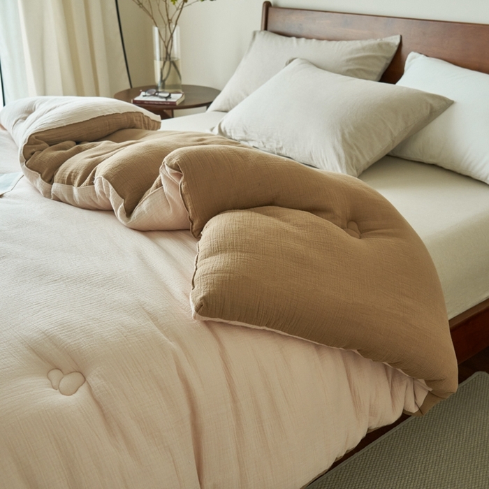 91家纺网 家纺一手货源 找家纺 子由 2024新款双层皱皱纱大豆纤维冬被被子被芯 双层纱-木棉色