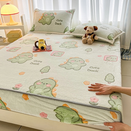 倾慕家纺 2024新款加厚保暖6D立体雪花绒系列-单床笠 绿色小龙